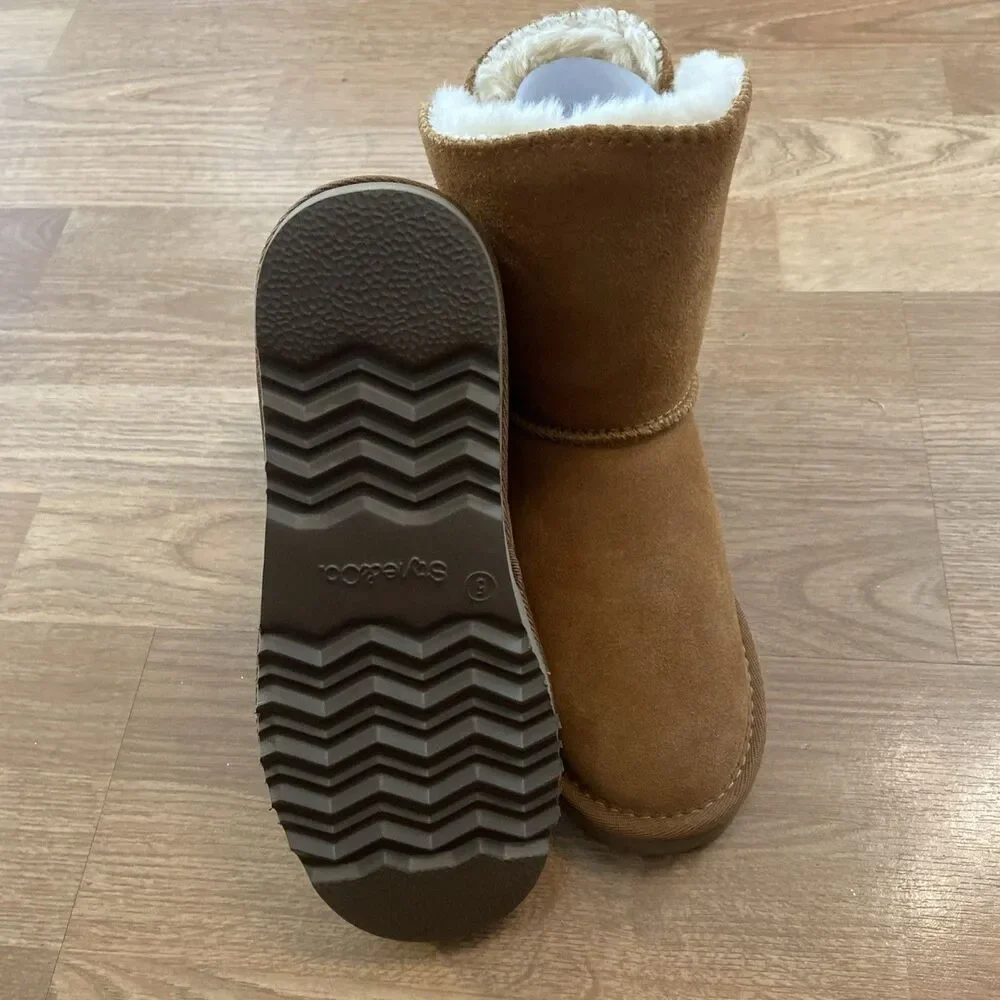 Style & Co Teenyy suede winter Booties Chestnut Faux Fur Lined Boots sz 5 New